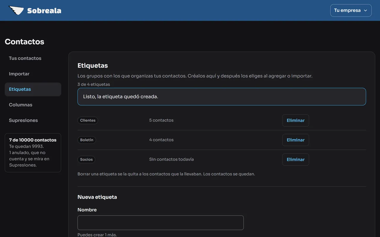 Pantalla del panel: Ve a Importar