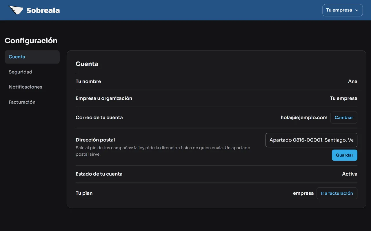 Pantalla del panel: Abre Seguridad