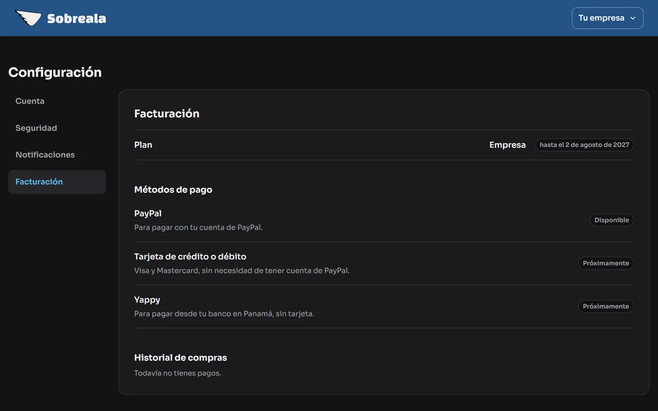 Pantalla del panel: Aquí está tu plan
