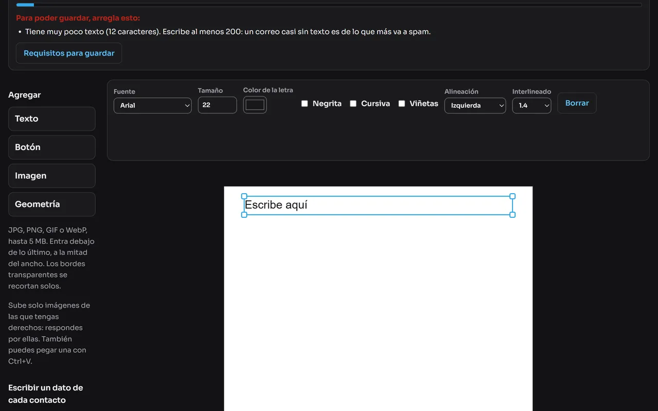 Pantalla del panel: Doble clic para escribir