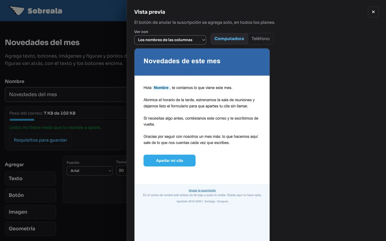 Pantalla del panel: Ciérrala cuando termines de mirar