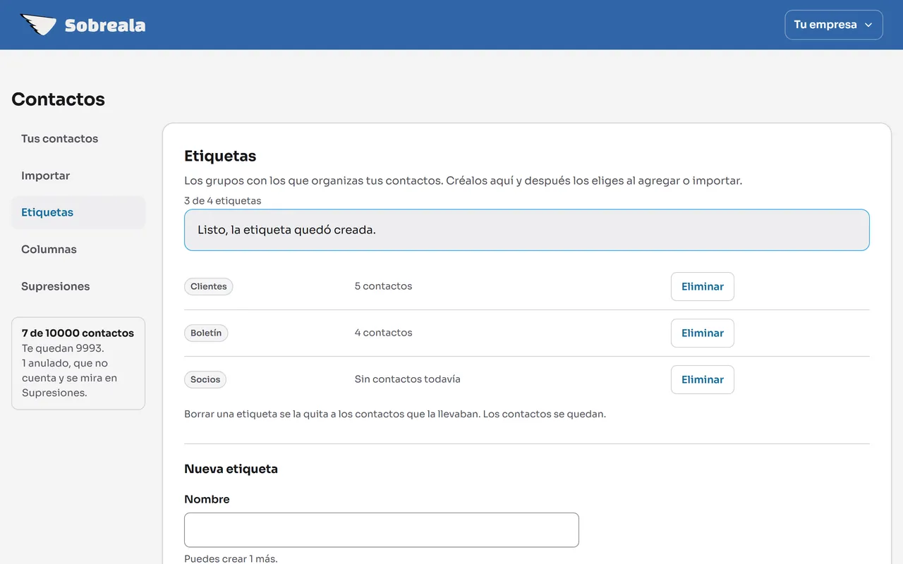 Pantalla del panel: Ve a Importar