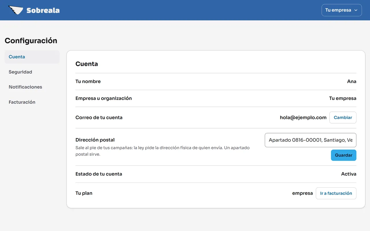 Pantalla del panel: Abre Seguridad