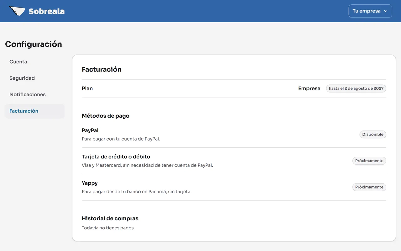 Pantalla del panel: Aquí está tu plan