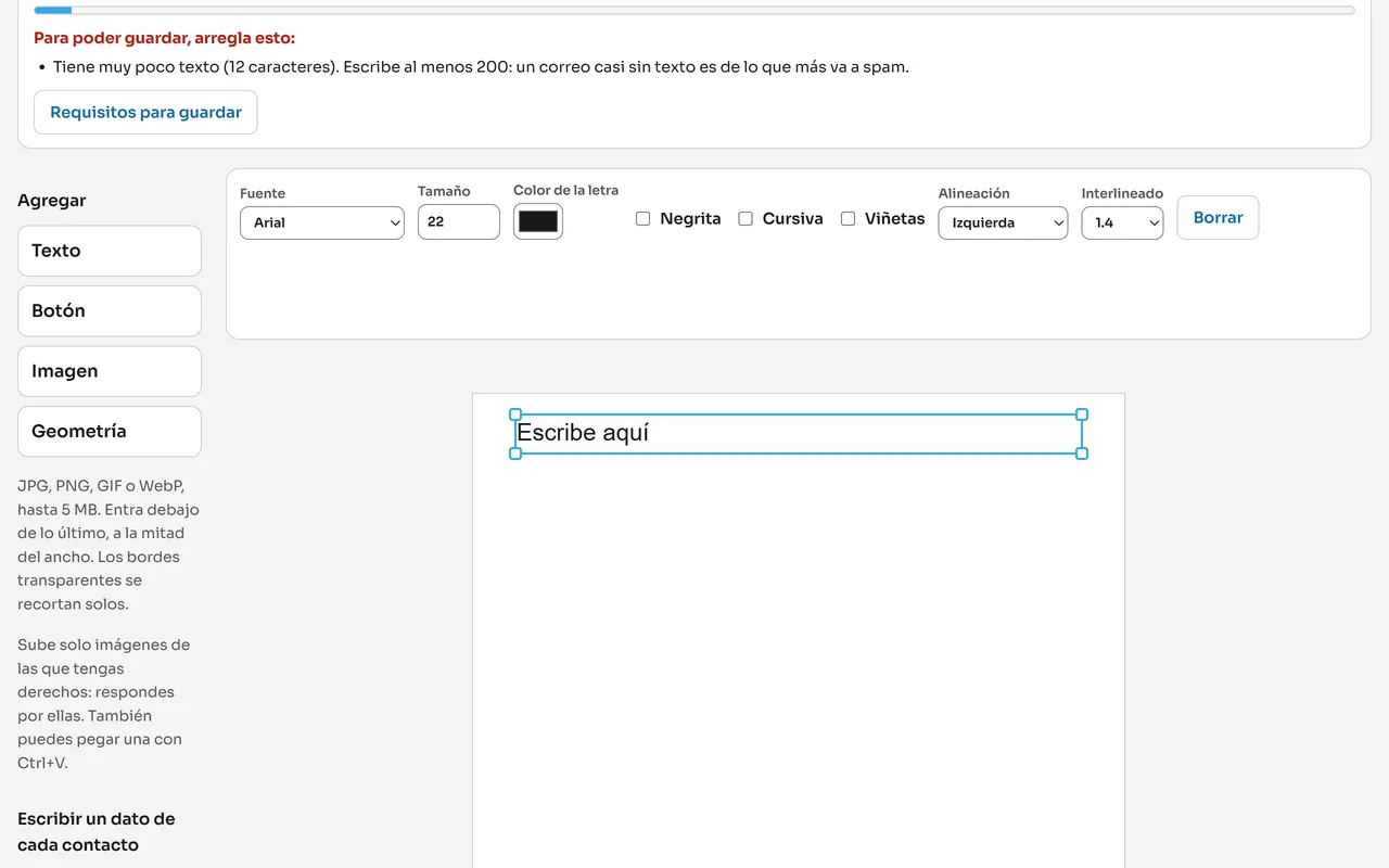 Pantalla del panel: Doble clic para escribir